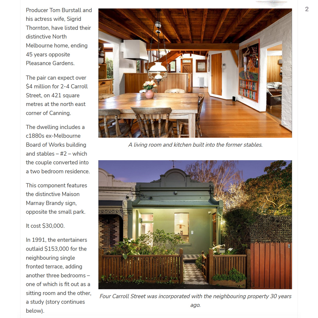 Tom Burstall Sigrid Thornton list distinctive Melbourne home