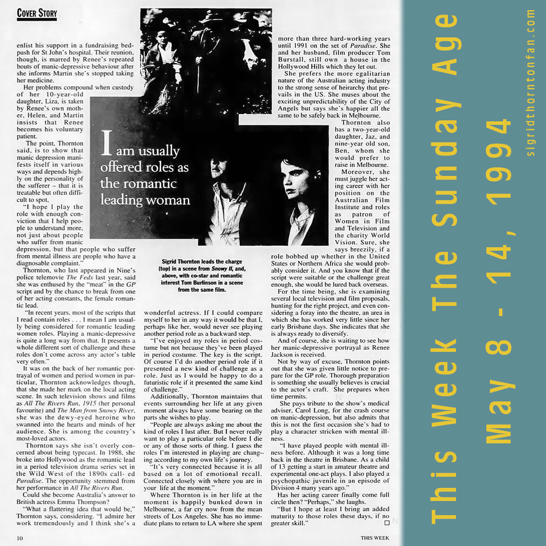 The Sunday Age May 8 1994 - Sigrid Thornton