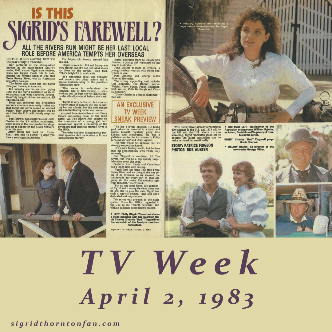 TV Week April 2 1983 Sigrid Thornton All the Rivers Run