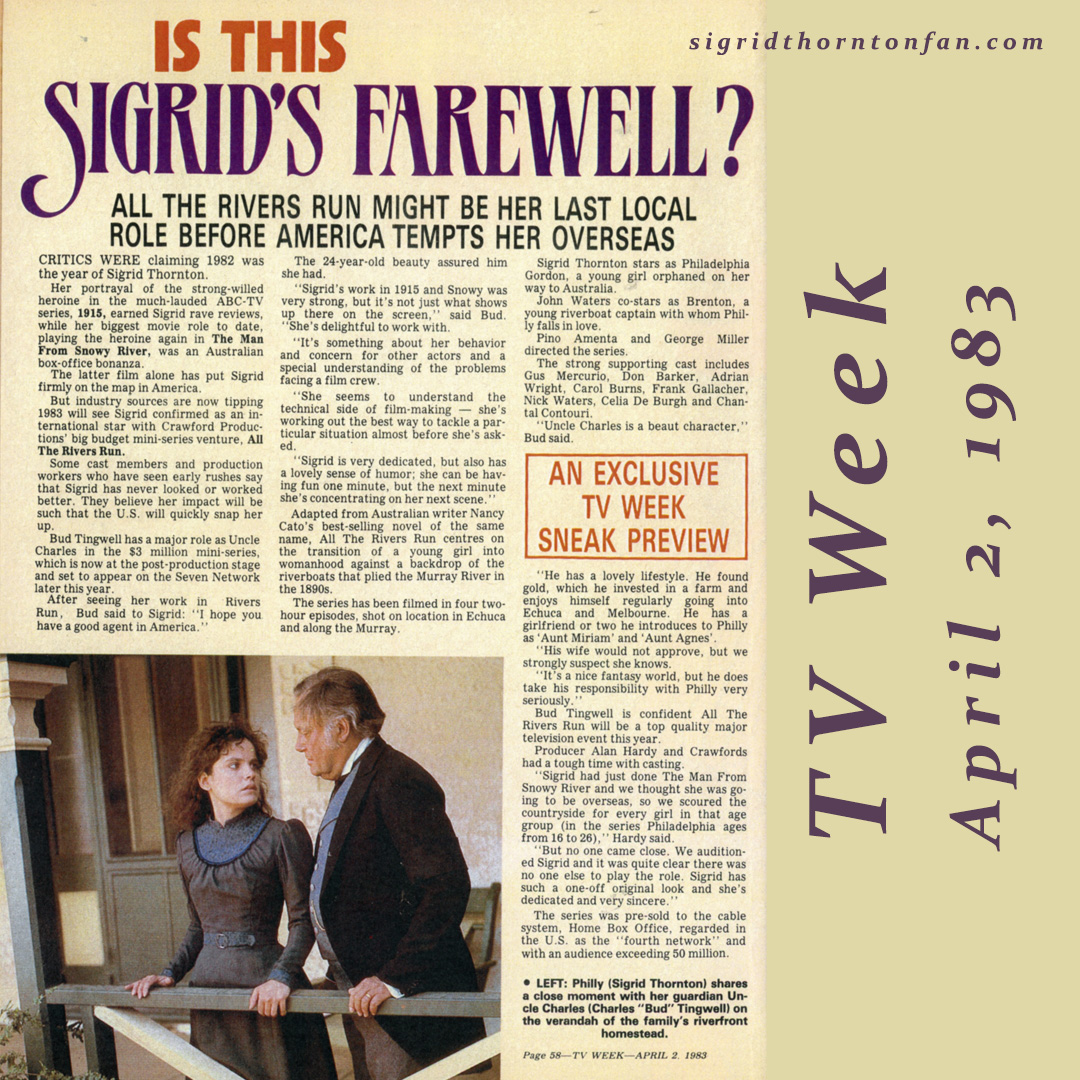TV Week April 2 1983 Sigrid Thornton All the Rivers Run